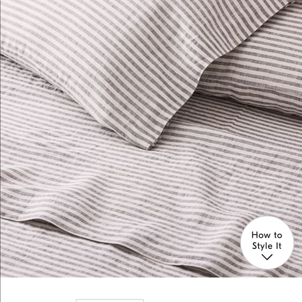 West elm linen queen stripped top sheet NEW, never used